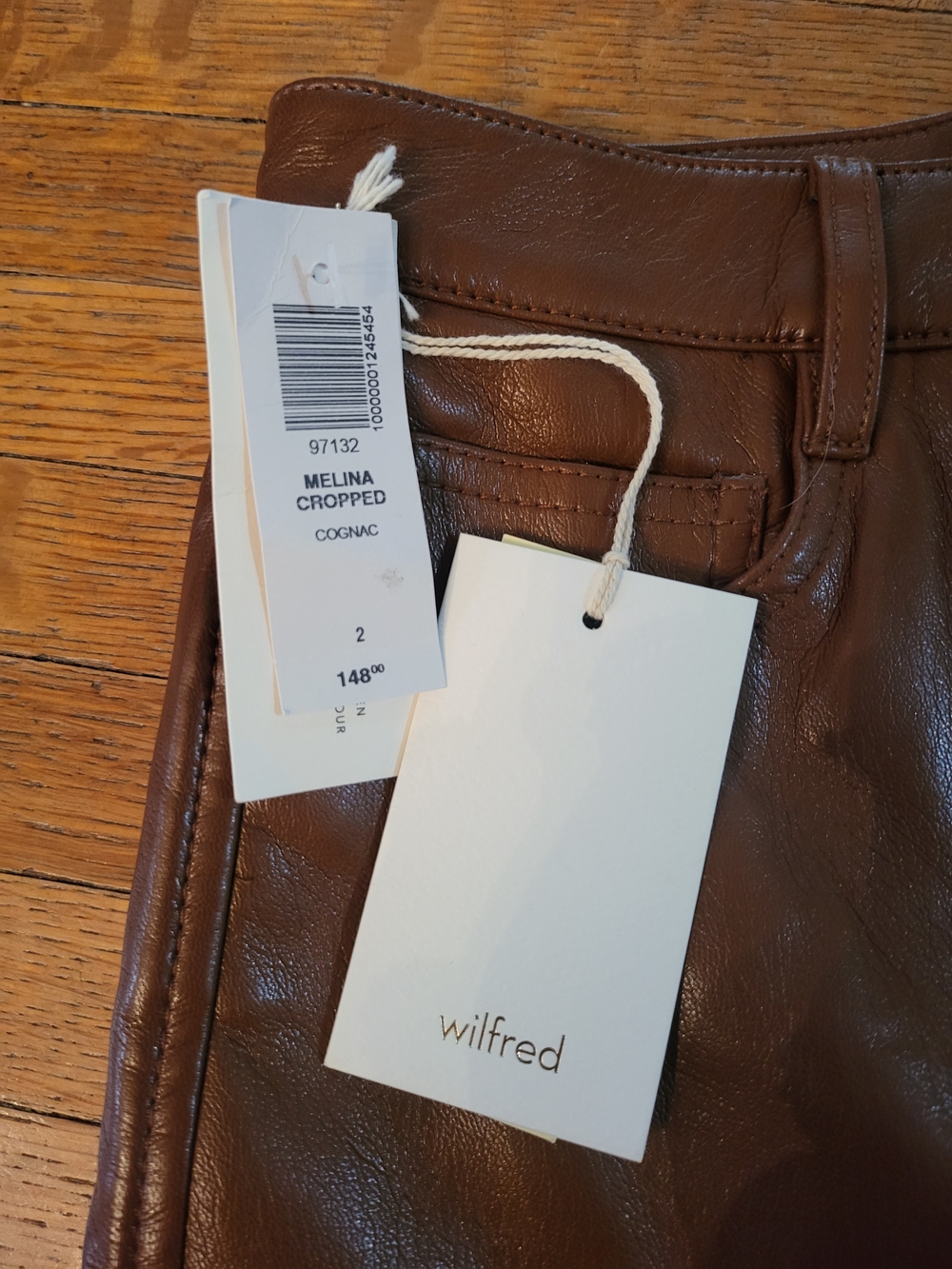 Wilfred Brown Vegan Leather Cropped Straight-Leg Pants - Picture 2 of 9